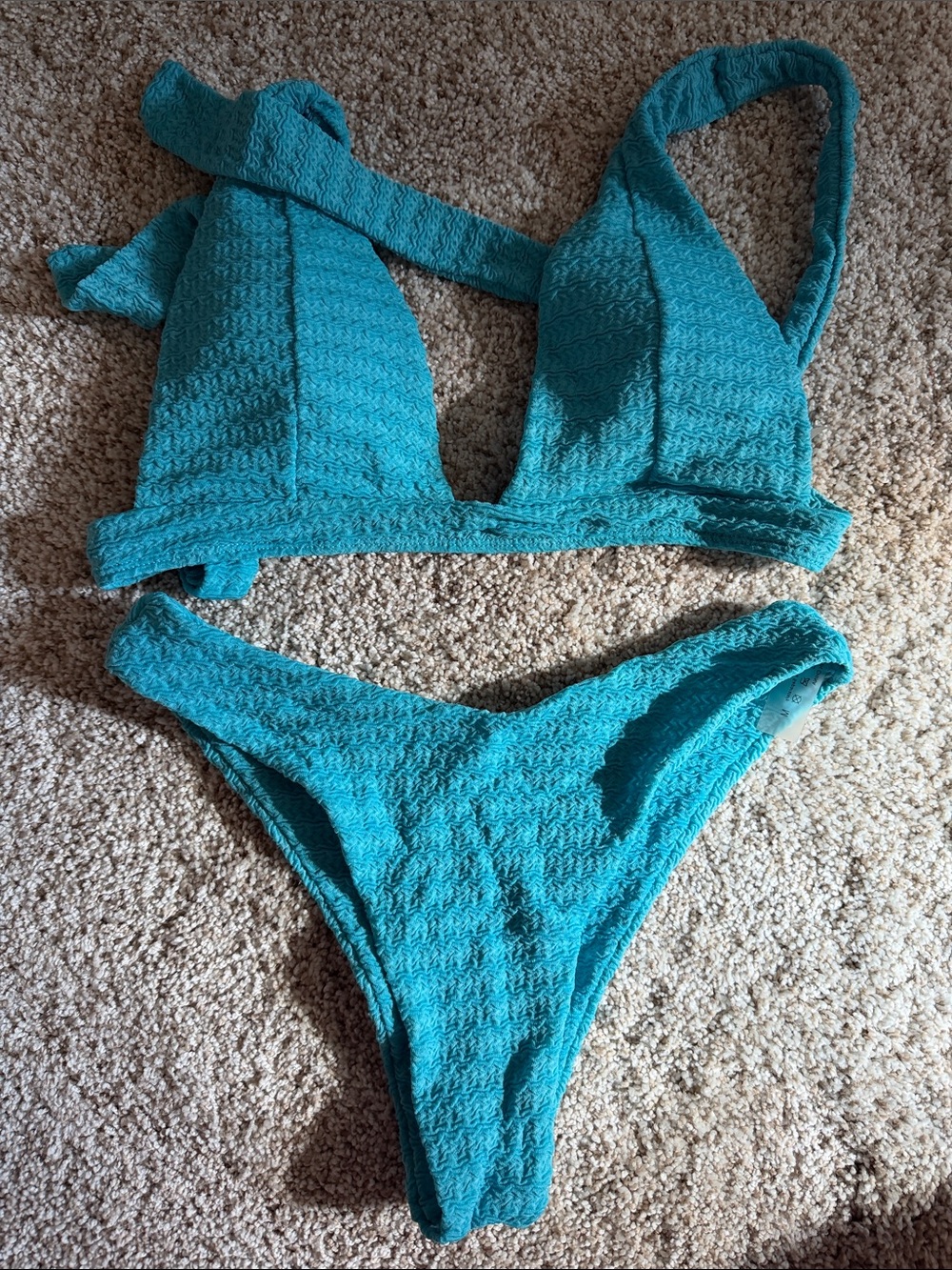 SHEIN Teal Textured Two-Piece Bikini